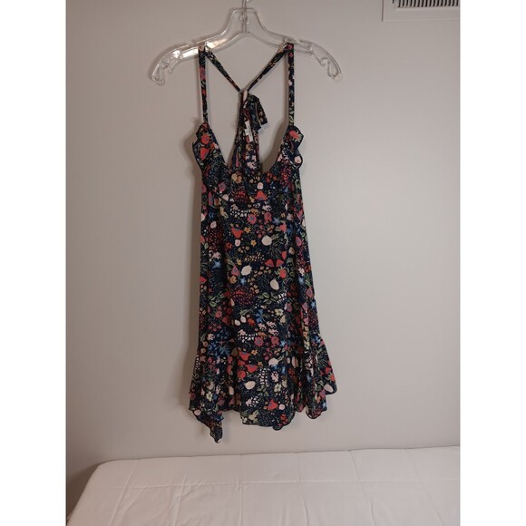 Umgee Floral Halter Top Boho Dress Sz Medium Blue - Picture 1 of 4
